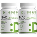 2 Paket Tambahan NAC (N- Acetyl Cysteine) 1.000mg Serving dengan Mengurangi Glutathione, 480 Kapsul