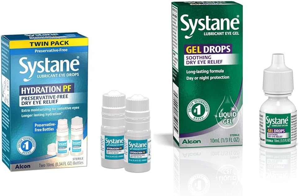 Systane Hydration Multi- Dose Preservative- Free Eye Drops Dry Eye Relief Twice (2x10ml) & Lubricant Eye Gel Drops, 10-mL (Packaging May Vary)