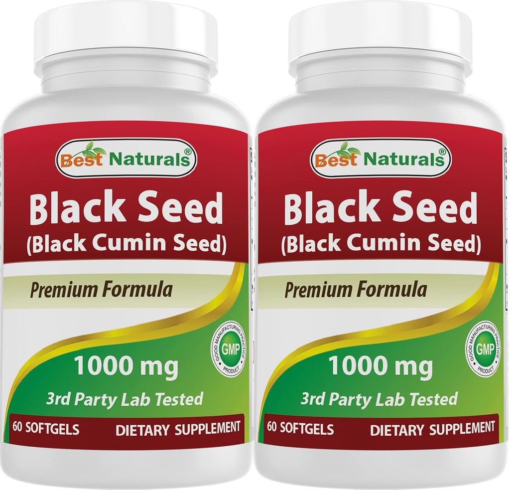 2 Packs Black Seed Oil Capsules 1000 mg (Non-GMO) Nigella Sativa - 100% Cold Cumin Black Cumin Pill Benih Berisi Berisi Berisi Berisi Memiliki Thymoquonoe 60 Count (Total 120 Softgels)