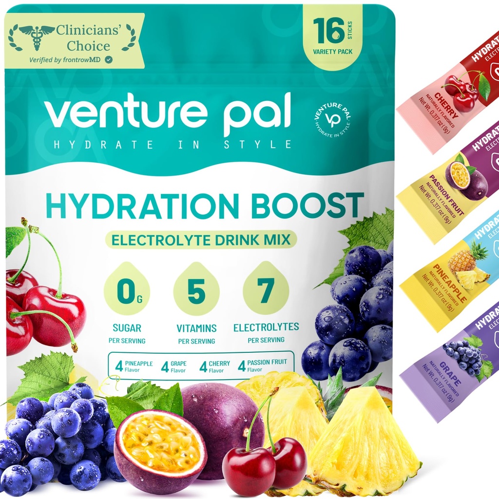 Venture Pal Sugar Free Beat Electrolyte Pawder - Liquid Daily IV Drink for Rapid Hidration & Party Recovery 124; 5 Vitamins & 7 Electrolytes 124; Keto Friendly 124; Non-GMO 124; Sertifikasi Vegan 124; 16 Sticks
