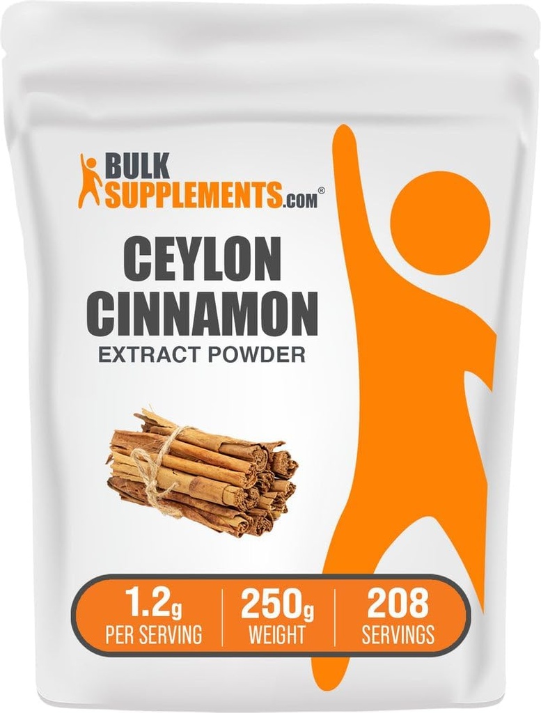 BulkSuplements.com Cinnamon Bark Extract Powder - Ceylon Cinnamon Suplement, Herbal Suplemen - Vegan & Gluten Bebas, 1.2g per Serving, 250g (8.8 oz) (Paket 1)