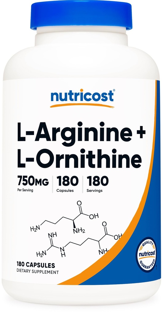 Nutricost L- Arginine L- Ornithy 750mg; 180 Capsules