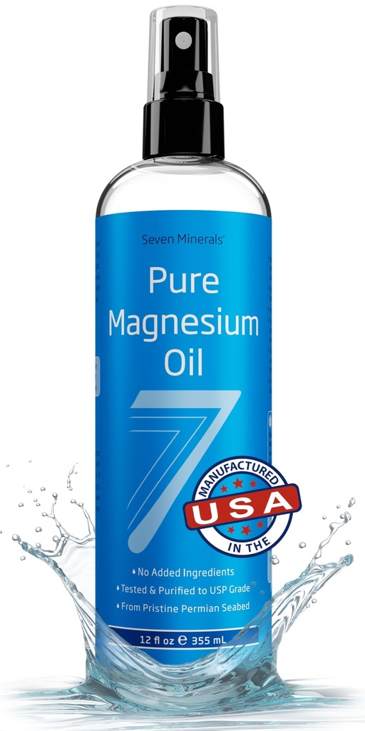 Spray Minyak Magnesium Tujuh Minesium Murni, Besar 12oz, Tingkat USP, Kekuatan Ekstra, untuk Kaki, Tidur, Muscle Pain & Cramps