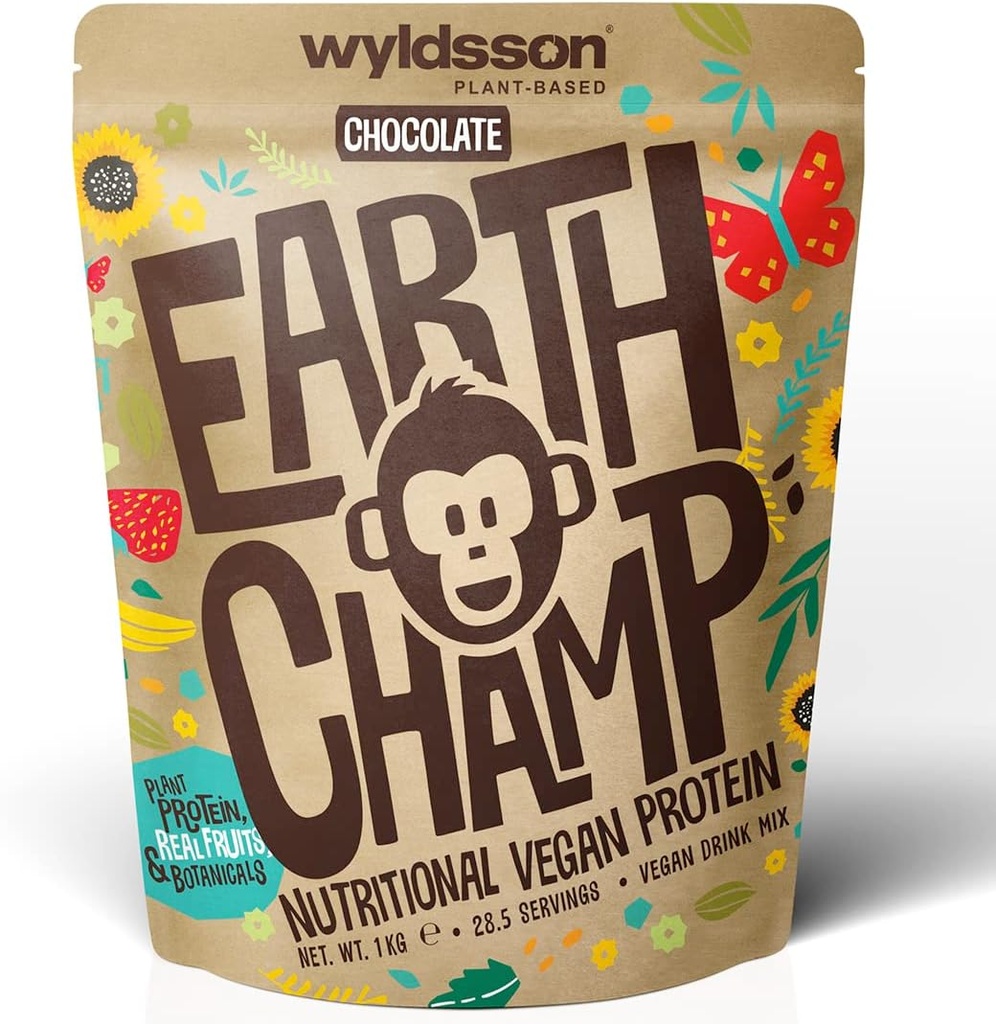 Vegan Protein Powders (1kg) - 28 Servis Bumi oleh Wyldsson - Tanaman berbasis Chocolate Protein Gowder - Dairy Free - Laktosa Bebas (Choc)
