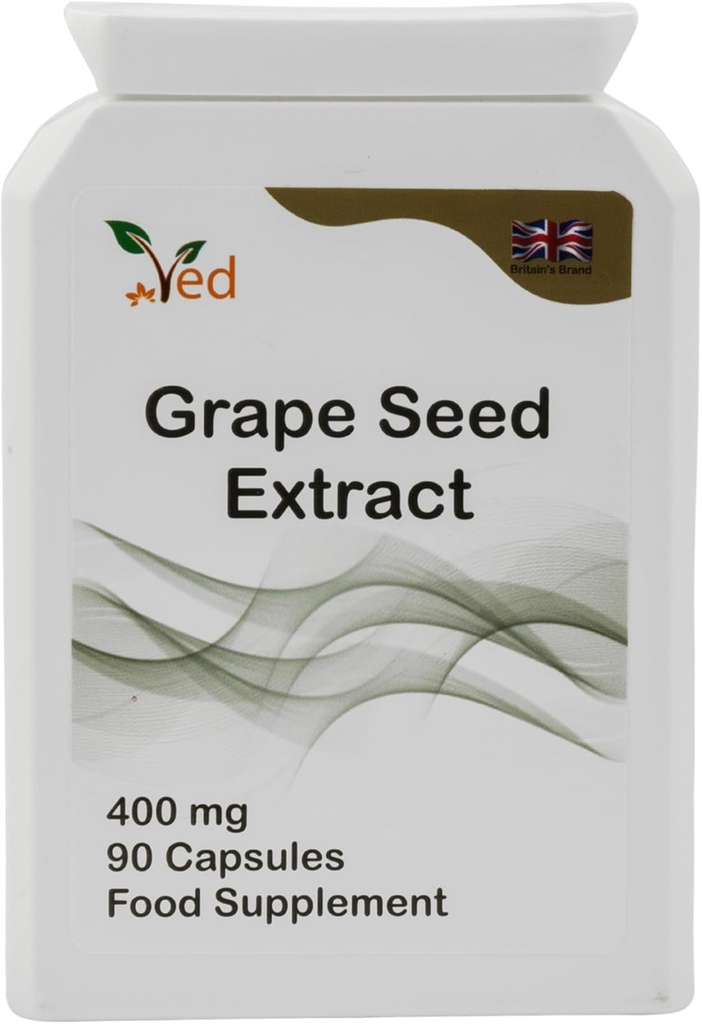 Capsules Ekstrak Benih OPC Ved, Min. 95% Oligomeric Proanthocyanidins, 400 mg 90 Vegan Capsule (3 Bulan Suppply)