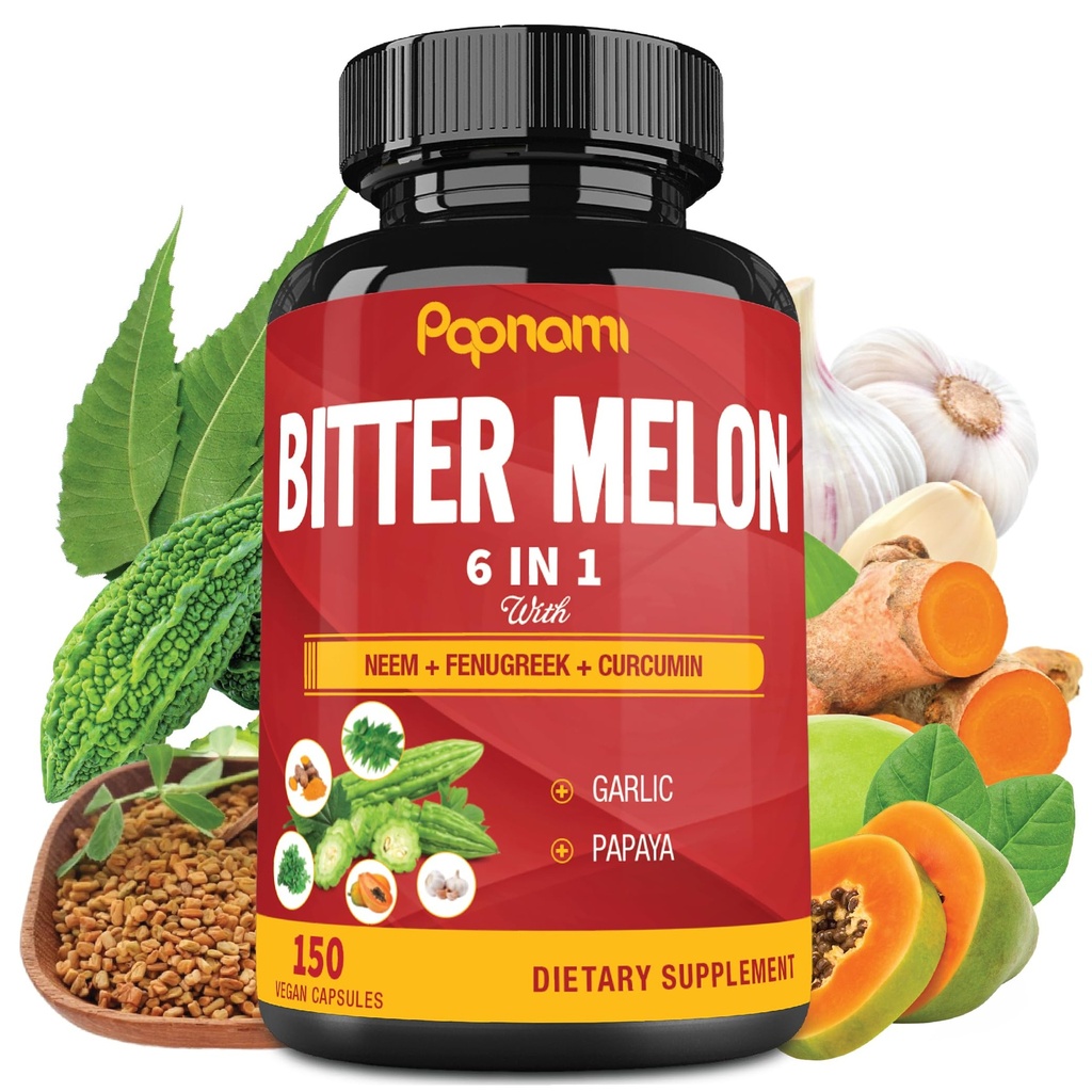 Katup Ekstrak Organik Melon - Combined Neem, Fenugreek, Curcumin, Garlic & Pepaya - 150 Cacah selama 5 Bulan - Pendukung Tubuh, Digetical, Skin, Immune & Overall Wellness