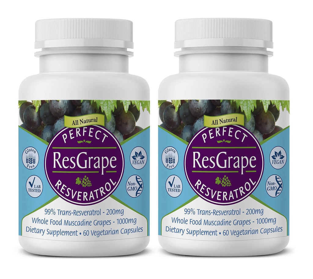 Suplemen Sempurna - Perfect Resgrape Resveratrol - 60 Capsules - Trans- Resveratrol & Organic Muscadine Grapes - 2 Pack