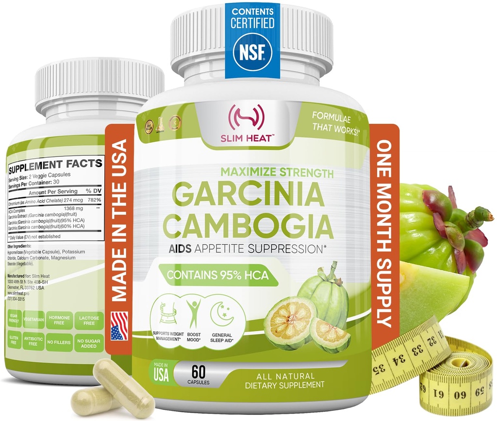 100% Pure Garcinia Cambogia Extract dengan 95% HCA - Manage Food Crauges - Best Carb Blocker for Women & Men - Max Power Garcinia Raw Diet Pills Made in USA - 60 Veggie Capsules