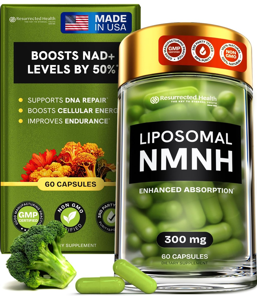 Lipomal NMNH Suplemen (Didronicotinamide) - Kemurnian Tinggi NAD untuk Anti Aging, Energi, Fokus - Murni NMNH Organik 60 Capsules - 300mg