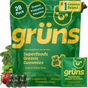 Gruns Adult Super Greens Multivitamin Gummies, Superfood Gummy Vitamin for Women and Men with Spirulina, Chlorella, Adaptogens & Prebiotic Fiber for Digetical Health (28 Count)