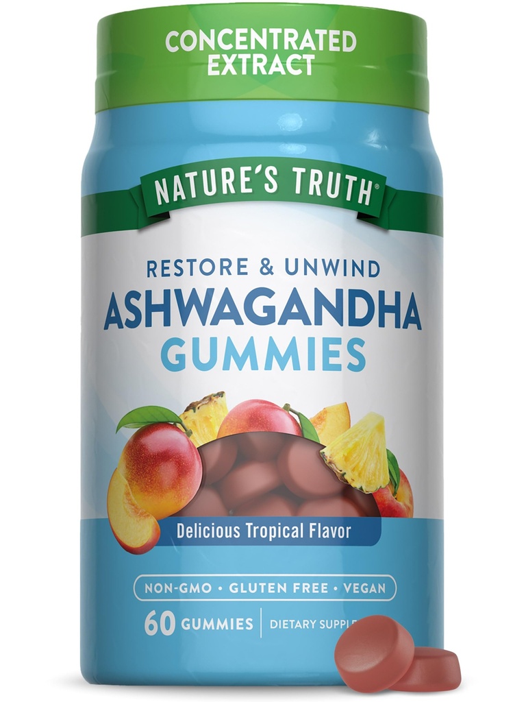 Nature 's Truth Ashwagandha Gummies 124; 60 Count 124; Tropical Flavor 124; Vegan, Non-GMO, & Gluten Free Supplemen