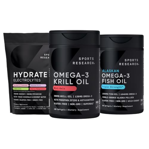 Penelitian Olahraga Antartika Krill Oil Omega 3 Mini- Softgels 500mg dengan Phospholipids, Cholin, Astaxanthin, Triple Kekuatan Omega 3 Burpless Fish 1250mg, Sugar Free Multi Flavor Hydrate Electrolite