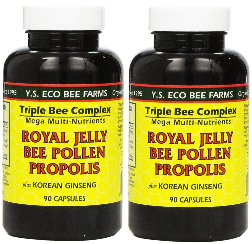 YS Eco Bee Farms, Royal Jelly Bee Pollen Propolis ditambah Korea Ginseng, 90 Capsules (2Pack)