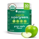 Zena Nutrition Organic Super Greens Powder, 70 + Superfood, 0 Sugar, 3G Fiber, Spirulina, Chlorella, Mushrooms, Pregnance / Progories, Digeptical Enzimes for Gut Health, Green Apple, 30 Pegawai