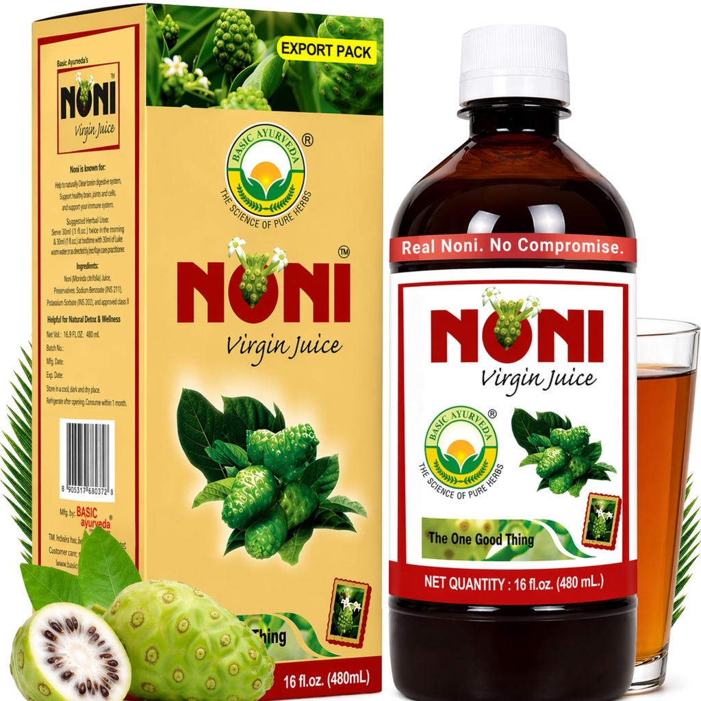 BASIC AYURVEDA Noni Jus Buah Virgin 124; 16.23 Fl Oz (480ml) A44; Murni & Organic Ayurvedic Juice for Health and Wellness
