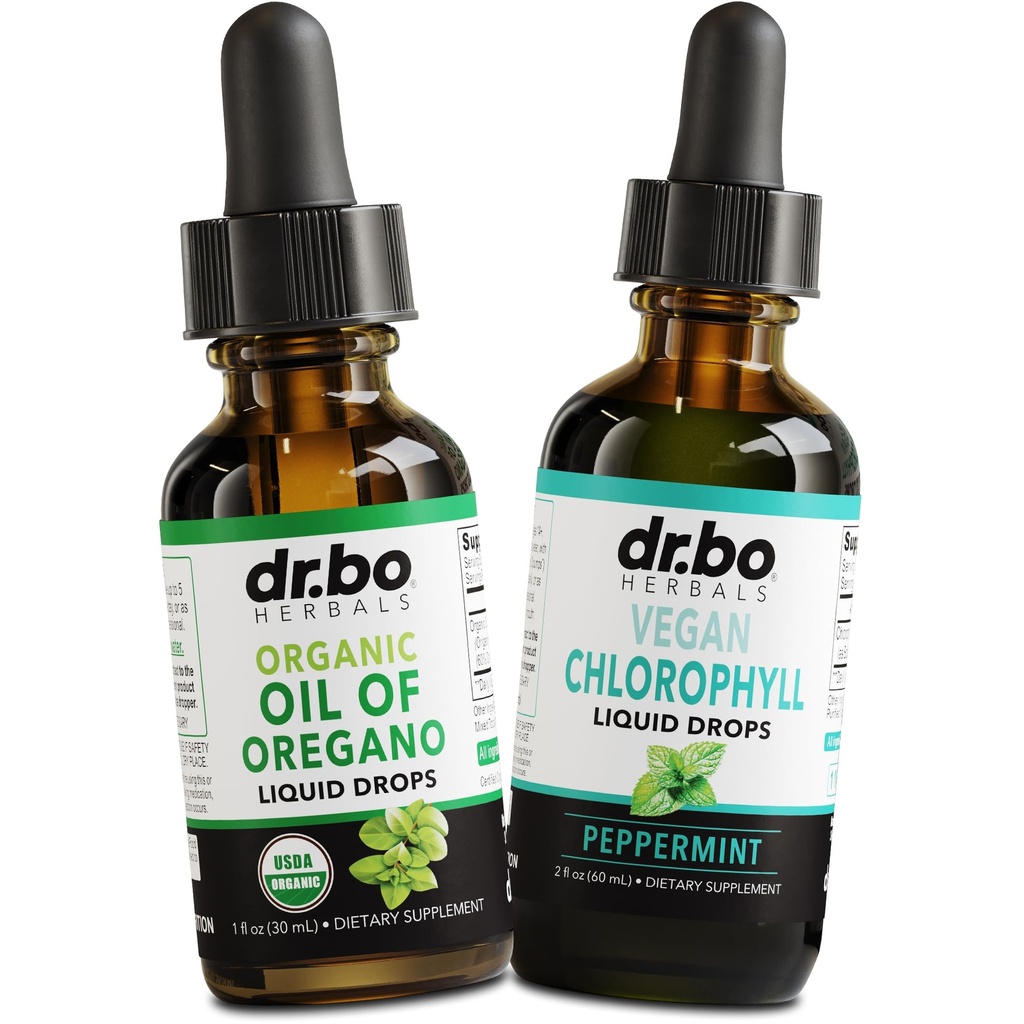 Oregano Oil Cair Organic Drops & Chlorophill - Minyak Oregano Drops Tincture Extract & Vegan Chlorofil Cair Tubuh Detox Cleanse Imune Dukungan - Digetical Gut Health Odor Tambahan