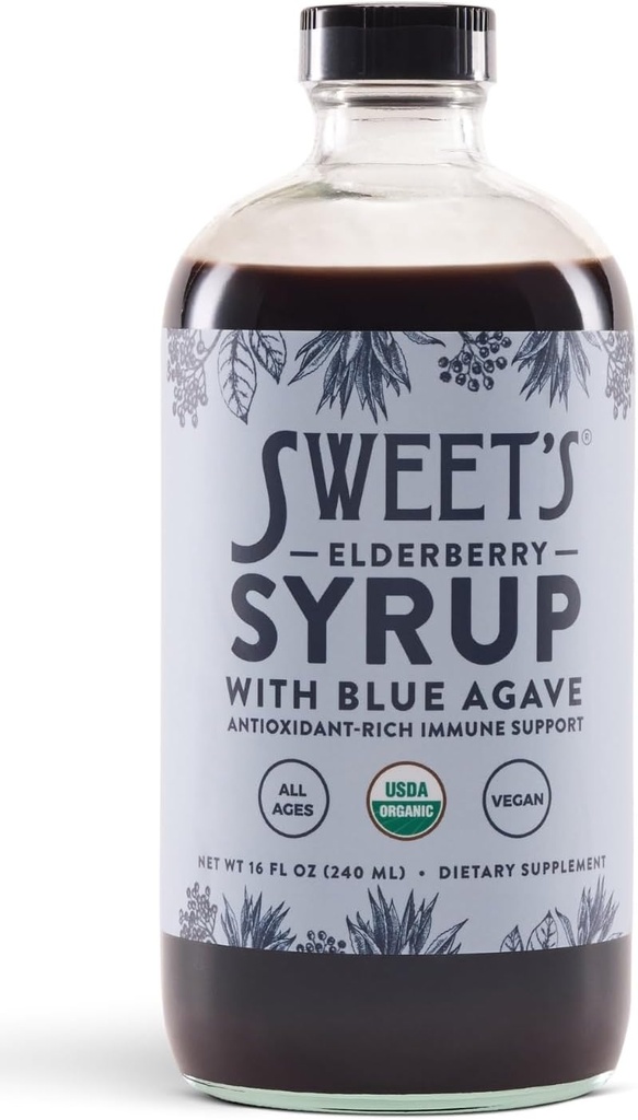 Elderberry Syrup dengan Blue Agive 124; Dukungan Ammune: 124; USDA Organik Disertifikasi 134; Non-GMO 124; Vegan 124; Gluten-Free (16 oz)