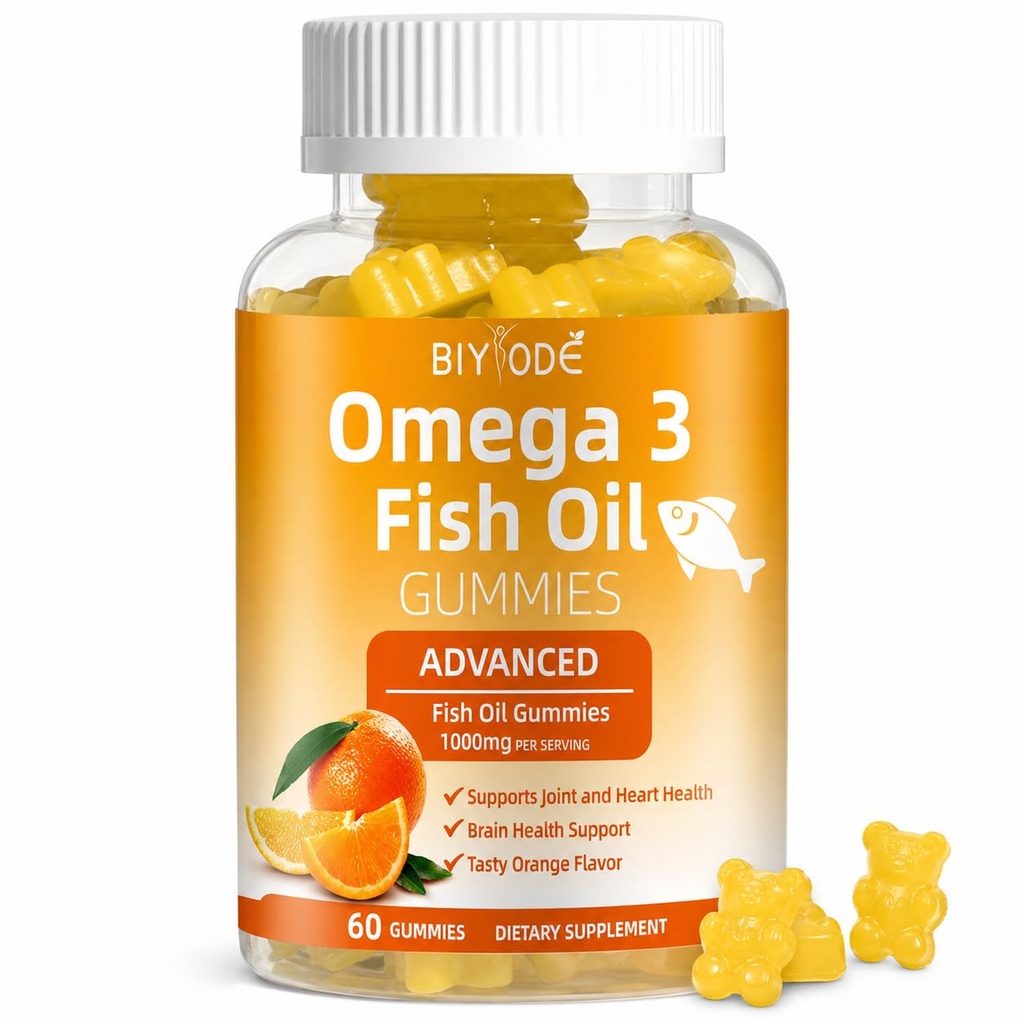 Omega- 3 Suplemen Minyak Ikan: Murni 1000mg Omega- 3 Gummies Dukung Heart Joint Eye Ammune Kesehatan 60 Gummies 30 Hari Supply
