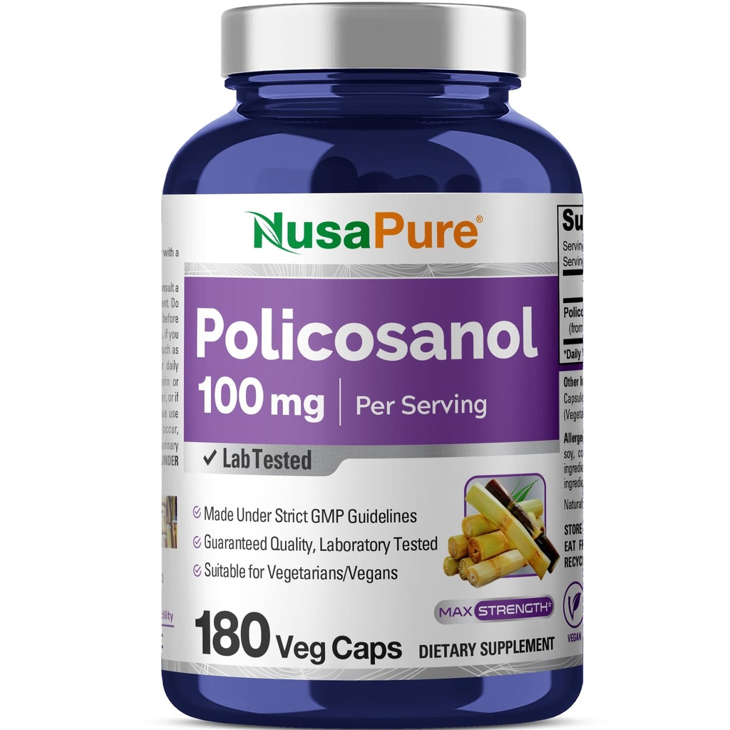 NusaPure Pocosanol 100mg 180 Veggie Capsules (Vegan, Non- GMO)