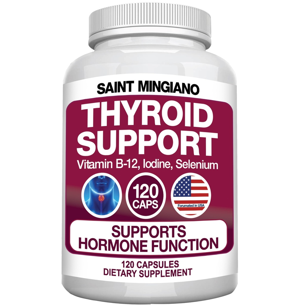 Suplemen Dukungan Tiroid dengan Iodin 124; 120 Capsules untuk Bantuan Body Mass & Impprove Energy, Kardiovaskular, Energi & Focus Formula 126; 14 Vitamin Alam