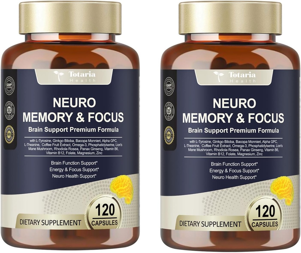 Totaria C-ognitive dengan Pill Caffeine, L-Tyrosine, Alpha GPC, Ginkgo Biloba, Bacopa Monnieri Brain Suplemen untuk Memori dan Fokus, Otak Nootropic Dukungan - Non-GMO, Gluten Free (120 Counts)