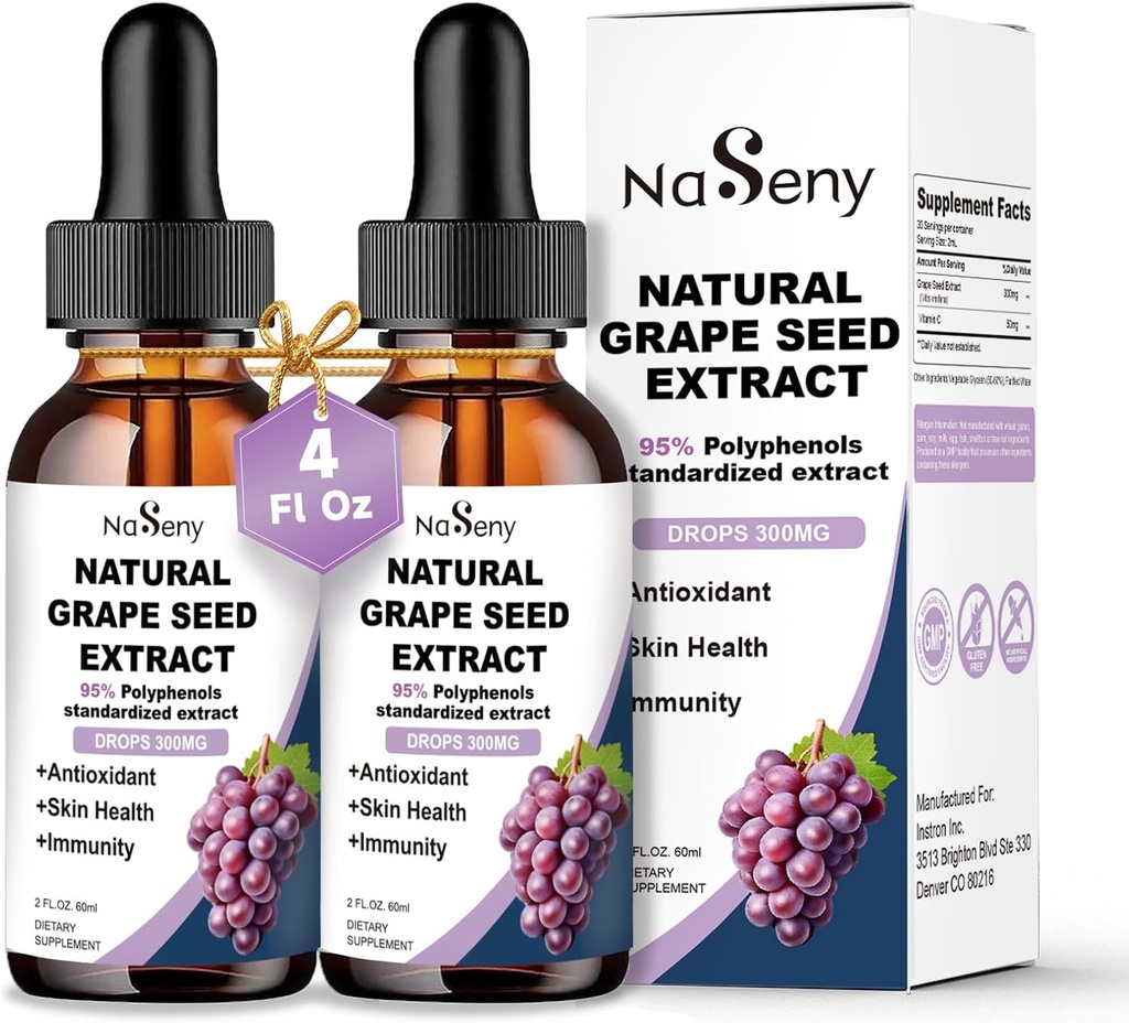 Cakram Cakram Ekstrak Grap Terapan ke 95% Polyphenols- 300 mg Grape Maksimal Daya Tincture, Cairan Absorpsi Tinggi Vitis Vinifera Ekstrak Drops -Non-GMO (2 Botol)