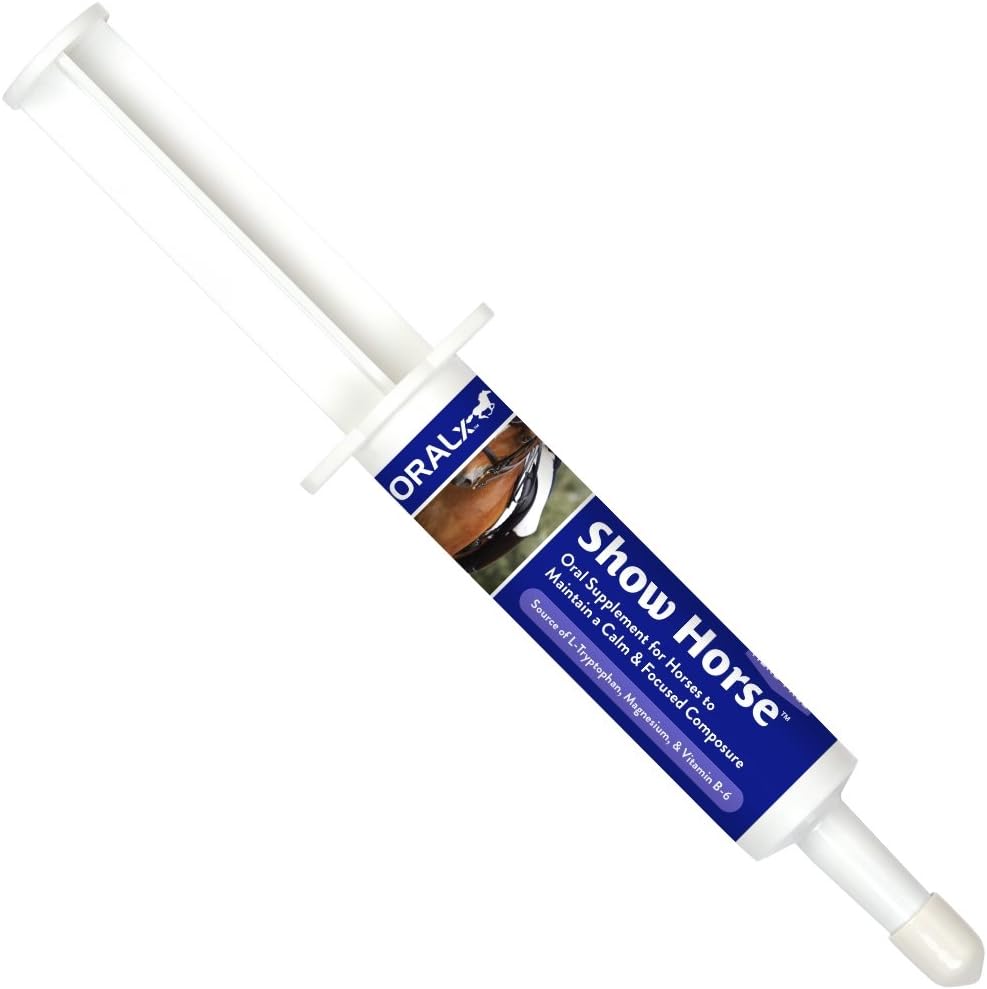 Tampilkan Kuda. Bebas Calming Tempel untuk Kuda. L- Tryptophan, Vitamin & Minements to Help Keep Ctle, Foctured Composure Selama Acara & Transport. Easy- Dose Syroct. 1.2 Oz.