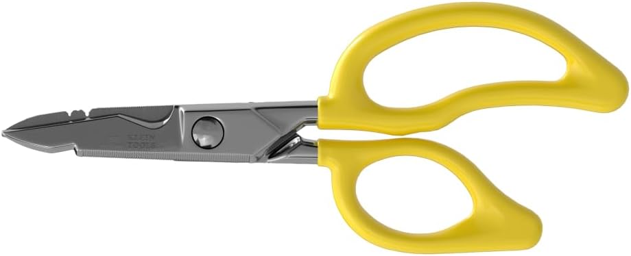 Klein Tools 26001 Electrician Gunsor, Made in USA, 6.75- Inch All- Purpose Heavy- Duty Snips, Cable Cutting Notch, Serrated Blades, Deburr Notch, Wire Stripper