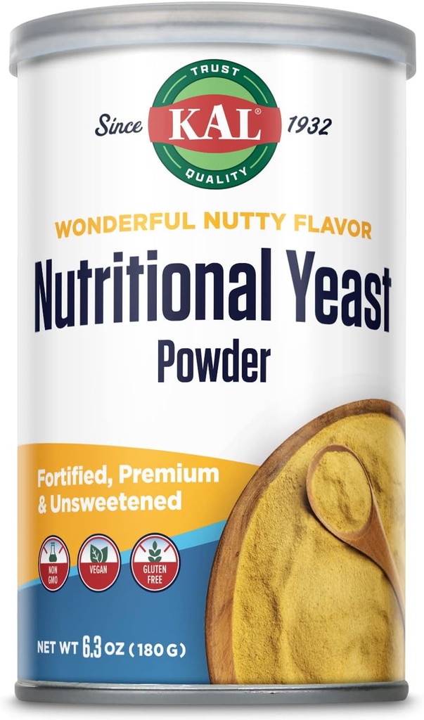 KAL Nutration Yeast Powder, Dibentuk dengan B6, B12, Acid Folic and Other B Vitamin, Premium dan Unsweetened, Great Nutty Flavor, Vegan, Gluten Free, Non-GMO, 60-Day Afftee, 20 Pegawai, 6.3oz