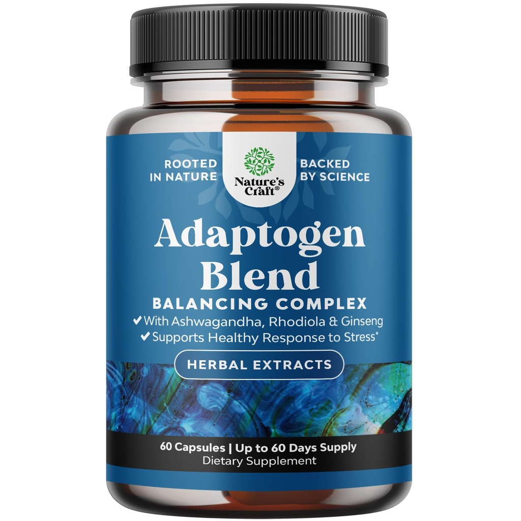 Herbal Adaptogen Mood Supplemen Dukungan - Menggabungkan Adaptogens untuk Manajemen Stress & Cortisol dengan Ashwagandha Rhodiola Rosea & Maga - Vegan Non GMO & Daytime Friendly - 60ct