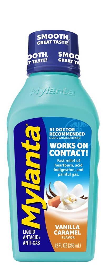 Mylanta Heartburn and Gas Relief, Liquid Antax, Vanilla Caramel Flavor, 12 Fluid Ounce