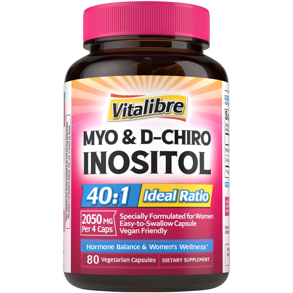 Suplemen Suplemen Inositol, Myo- Inositol & D- Chiro Inositol Fertilitas Suplemen Perempuan, 40: 1 Ideal Rasio, Hormone Balance and Ovarian Dukungan, 80 Vegan Kapsul