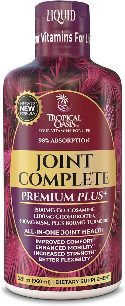Complete Premium Plus - Liquid Joint Supplemen w / Glucosamine, Chondroitin, MSM Plus 800mg Turmeric - 98% Max Absorpsi - 32oz, 32 serv