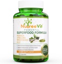 NutheVit 100% Organik Superfood Formula - Imune System Booster Energy Pills with Moringa, Spirulina, Wheatgrass, and Kelp - 240 Count Bottle