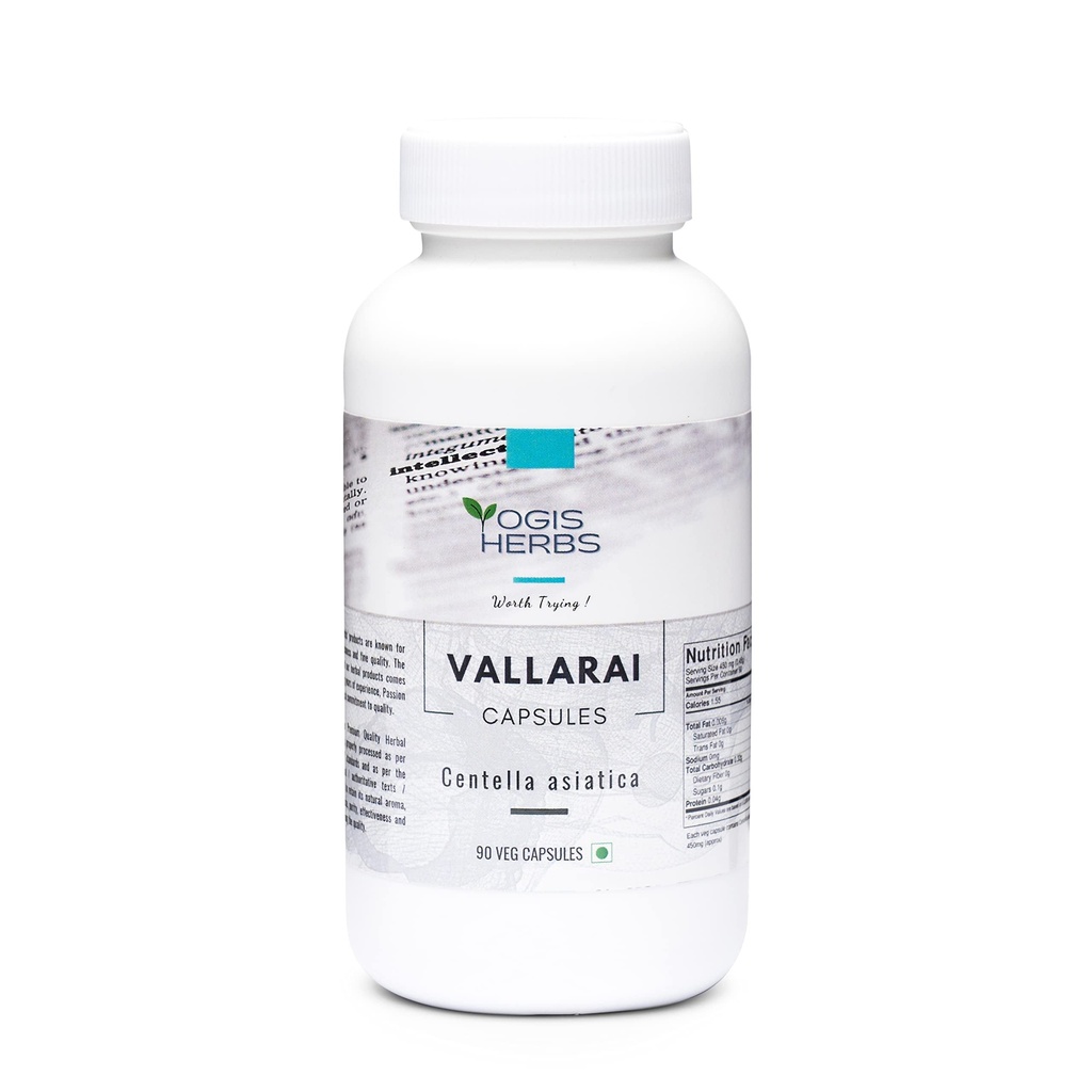 YOGIS HERBS Vallarai Capsules (Centella Asiatica / Gotu Kola) Azu4; Herbal Supplemen Kongnitif;