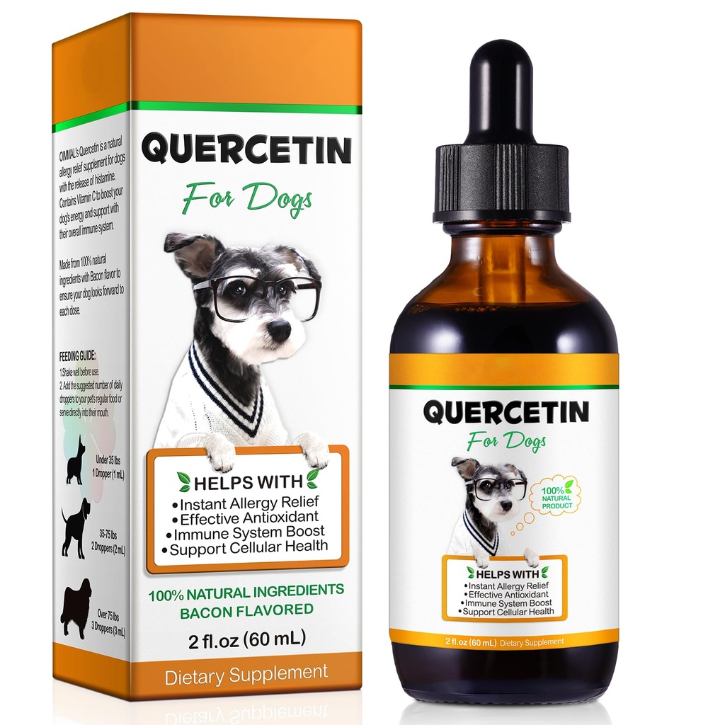 Quercetin for Dogs, Dog Quercetin Liquid Drops, Dog Quercetin Herbal Support Allergy Relief, Cellular Health, Imune Boost, Antioksidant -60 ml