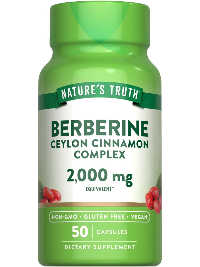 Nature 's Truth Berberine dengan Ceylon Cinnamon Complex 124; 2.000mg 124; 50 Vegan Capsules 124; Vegan, Non- GMO, dan Gluten Free Suplemen