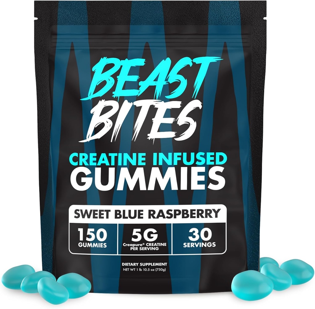 Beast BITES - Creatine Infused Gummies - 5g Creapure Creaptine Monohydrate Per Serving - NSF Bersertifikat untuk Sport - 30 Hamba
