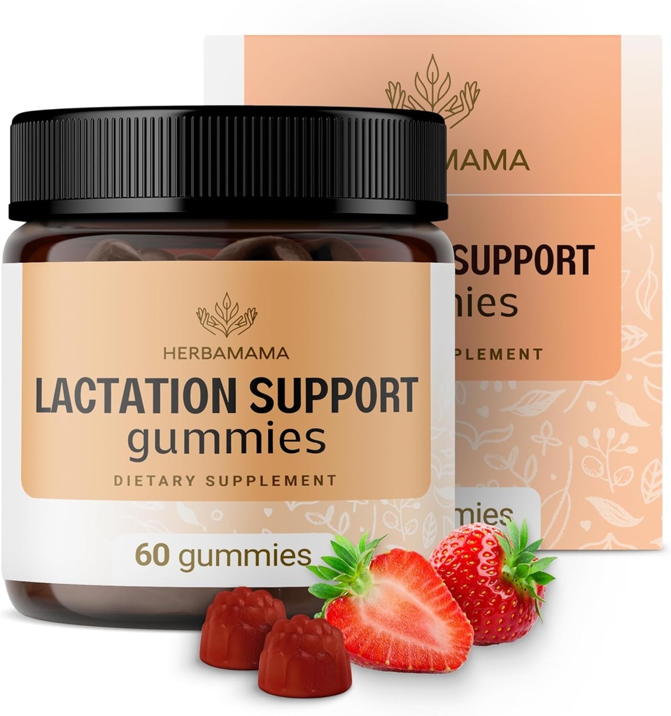 HERBAMA Lactation Dukung Gummies - Herbal Blend for Mother 's Breast Milkflow Dukung - Vegan, Non-GMO Suplemen Breastfeating untuk Perempuan - 60 Pectin- Berdasarkan Strawberry - Flavored Chews