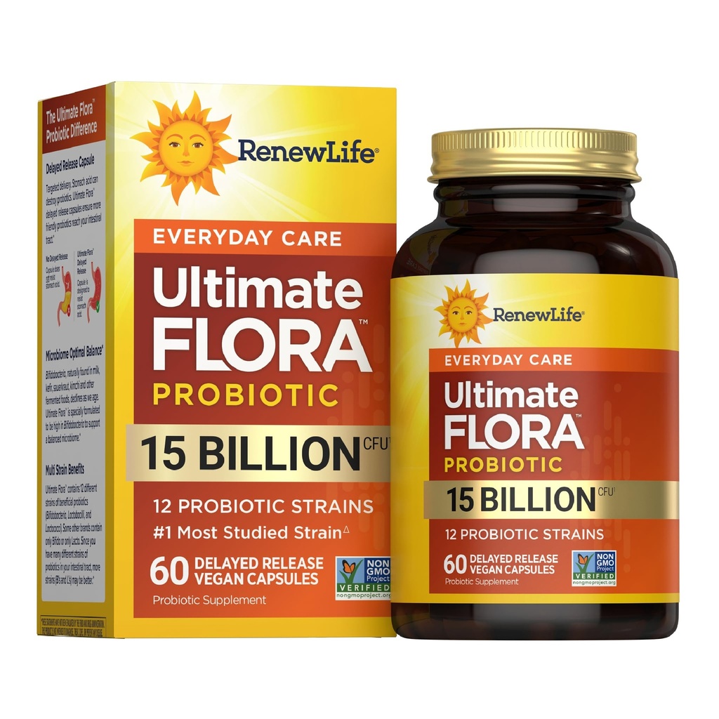 Renew Life Probiotic Capsules, Daily Support urinary, Digetical and Ammune Health, L. Rhamnosus GG, Dairy, Soy dan gluten- free, 15 Milyar CFU, 60 Count