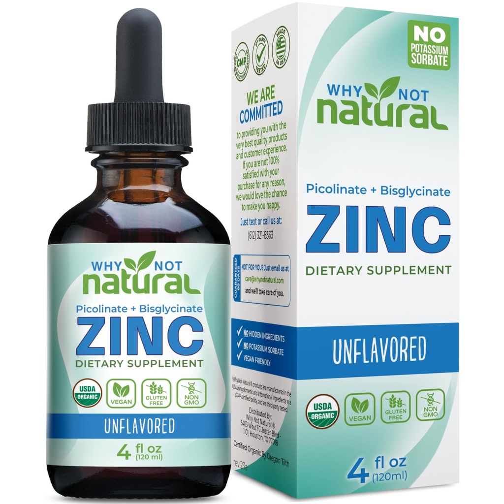 Cairan Organik Zinc Drops Tambahan dengan Picolinate Cheleated dan Bisglycinate, Vegan