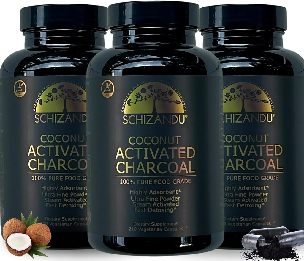 Diaktifkan Coconut Charcoal Capsules- Support Kesehatan - Vegan, Organik, Non- GMO, No Addonist - X- Large Bottle 210 Count - Paket 3