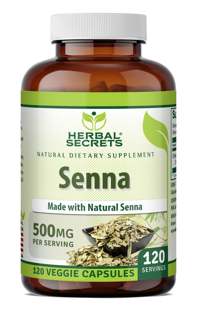 Herbal Secrets Senna Supplement 124; 500 Mg 124; 120 Vevgie Capsules 124; Dibuat dengan Senna Alam 124; Non-GMO 124; Gluten- Gratis 124; Dibuat di AS