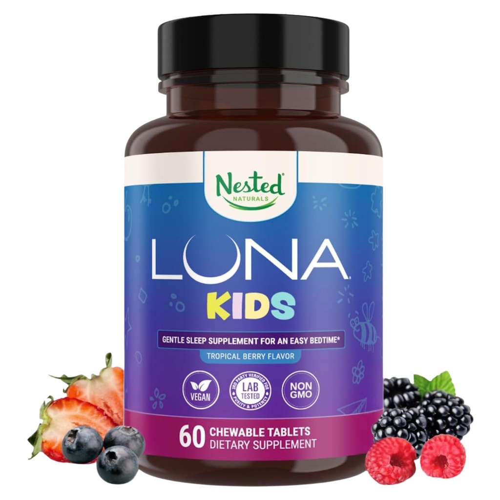 LUNA kids 124; # 1 Sleep Aid Tablets for Children 4 + and Sensitive Dewasa 124; Tentu Sourced Ingrediers 124; 60 x Chewable Pill 124; Lembut, Herbal Suplemen dengan Chamomile, Melgalin, Valerian & Lemon Balm