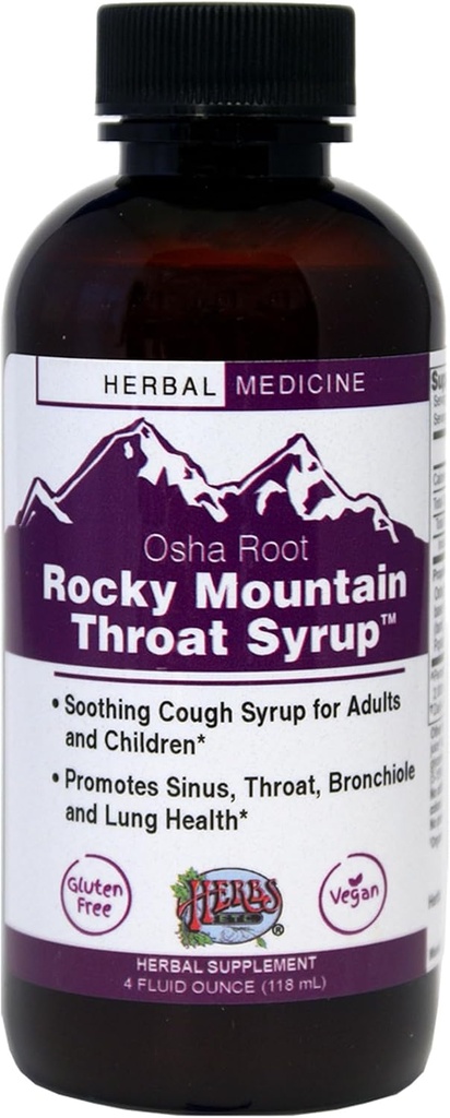 Rocky Mountain Throat Syrup - Supports Throat Wellness - Soothing Lung Health Support - Sinding Sinus, Throat, Bronchiole & Lung Health - Gluten- Free & Vegan - 4 fl oz