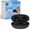 Medline Rechargable OTC Hearing Aids, Black, in- The- Ear, 4 Pengaturan Lingkungan, Resistan Air, Volume Adjustable, Mild untuk Moderate Mendengar Los, Noise Reduction, Earbud Heids