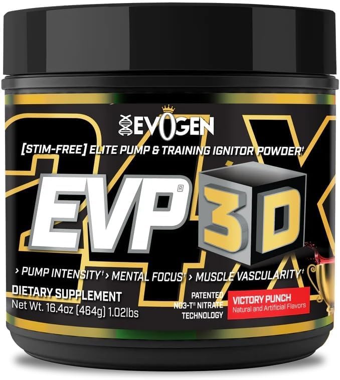 Evogen EVP 3D - Stim Free Pre Workout Powder for Men & Women 124; Sugar Free Non Stim Pretraining dengan Beta Alanine and Creatine for Energy & Pump 124; Jage Punch 124; 40 Servings