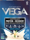 Vega Protein + Pemulihan - 30g Plant-Based Protein per Serving, Vanilla, 12 x 1.6oz Sachets, 5g BCAAs, Progories, NSF Certifikasi, Untuk Shakes & Smoothies, (Packaging May Vary)