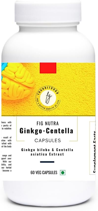 FiG Nutra 'Ginkgo-Centella' Kapsul 124; Tambahan Kesehatan Otak untuk Fokus dan Memori 124; Berbaur Kuat dari Ginkgo Biloba Ekstrak dan Centella asiatica Ekstrak Leaf 124; 60 Veg Capsules