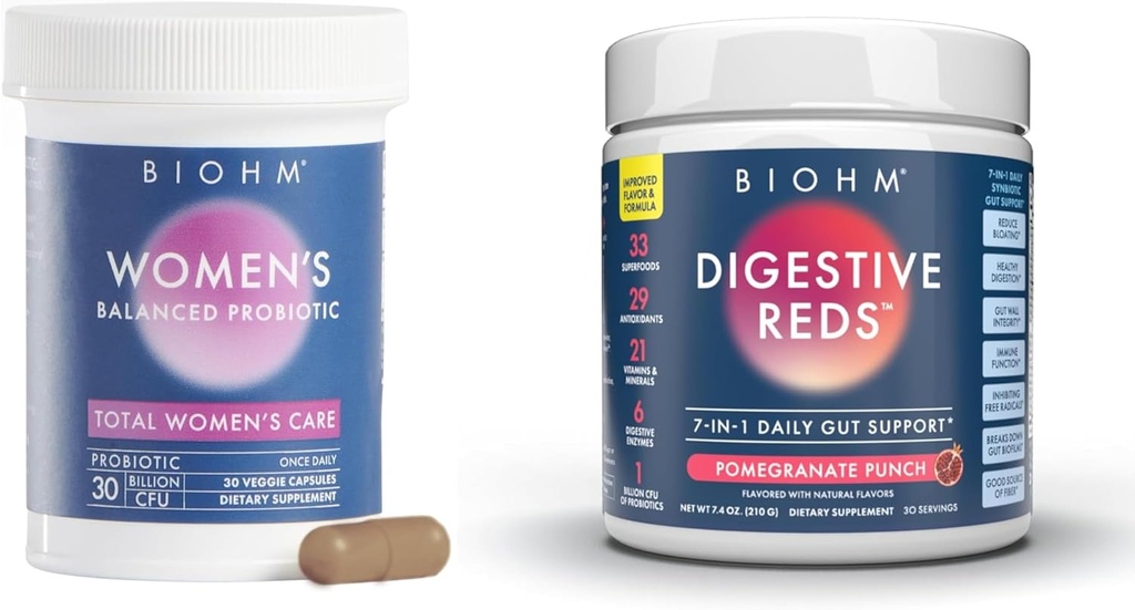 BiOHM Women 30B CFU & 210 oz Estical Digetical Reds Powder Bundle, Comprehensive Gut & Vaginal Health Support, Rich in Antioksidants, Enzymes, Vitamin